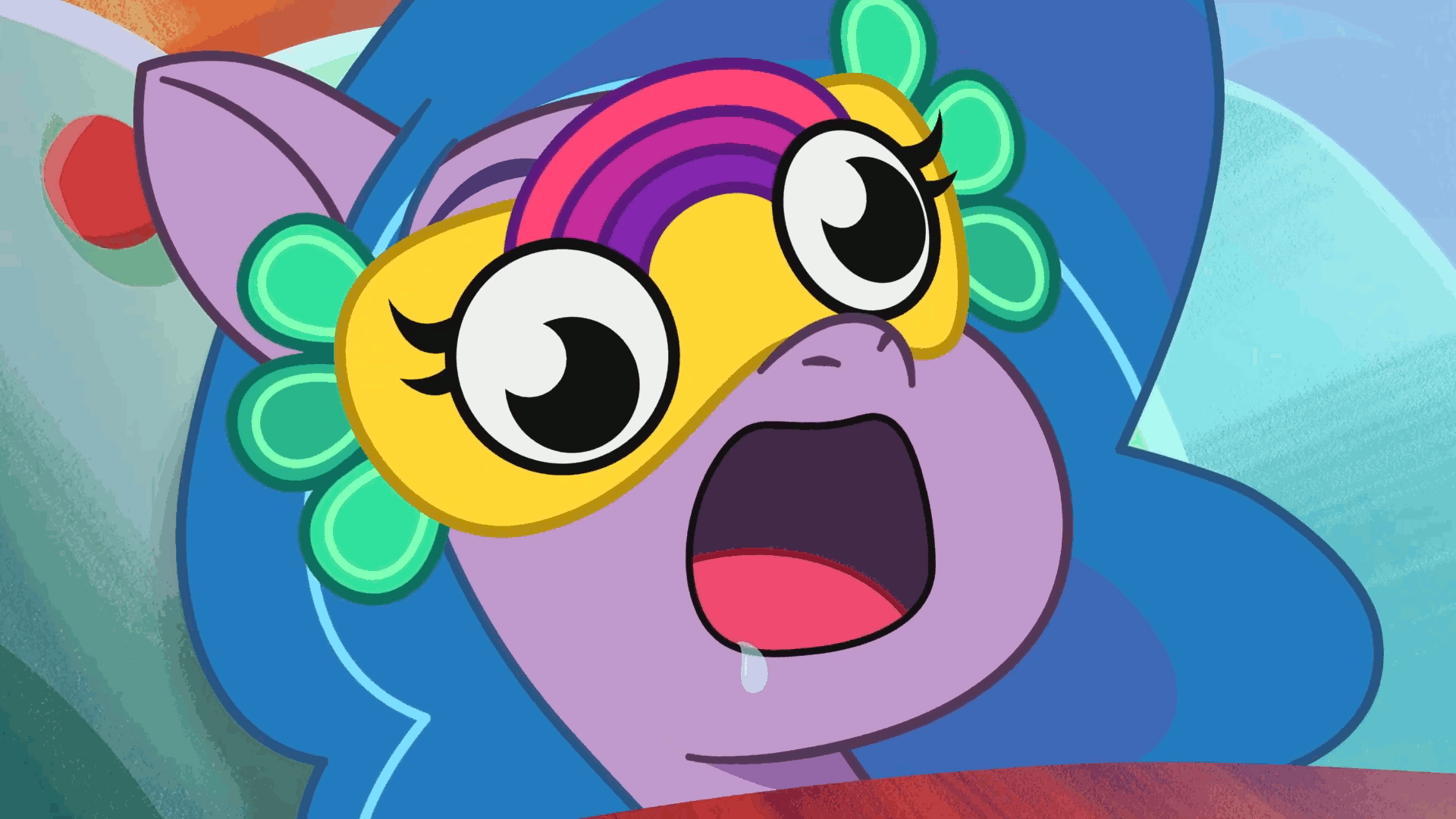 Size: 1920x1080 | Tagged: safe, edit, edited screencap, editor:damaged, screencap, character:izzy moonbow, species:pony, species:unicorn, g5, my little pony: tell your tale, spoiler:tyts01e44, animated, bed, drool, gif, gradient hair, loop, mask, multicolored hair, sleeping, snoring