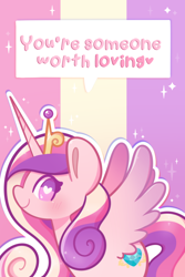Size: 1200x1800 | Tagged: safe, artist:typhwosion, character:princess cadance, species:alicorn, species:pony, g4, heart, heart eyes, positive ponies, redraw, solo, sparkles, text, wingding eyes