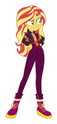 Size: 2100x4581 | Tagged: safe, artist:gmaplay, character:sunset shimmer, species:human, g4, my little pony:equestria girls, spoiler:eqg series (season 2), clothing, digital art, female, geode of empathy, high res, jacket, magical geodes, music festival outfit, shoes, simple background, solo, sunset's backstage pass!, transparent background, vector