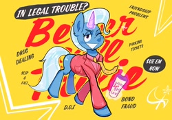 Size: 2694x1881 | Tagged: safe, artist:another_pony, character:trixie, species:pony, species:unicorn, g4, better call saul, breaking bad, clothing, glowing horn, grin, jacket, looking at you, magic, necktie, one eye closed, parody, saul goodman, smiling, telekinesis, wink, winking at you
