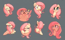 Size: 3578x2214 | Tagged: safe, artist:nookprint, character:fluttershy, species:pegasus, species:pony, g4, bedroom eyes, blushing, bust, coffee, coffee mug, crying, drink, eyebrows, eyelashes, female, floppy ears, frog (hoof), from below, gray background, hooves, lidded eyes, looking at you, mare, mug, simple background, sleepy, solo, this will end in pain, underhoof, wing hands, wings, winking at you