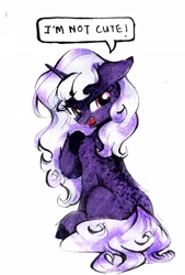Size: 2105x3122 | Tagged: safe, artist:liaaqila, oc, oc:gloaming sheen, species:pony, species:unicorn, dialogue, female, looking at you, no cutie mark, solo