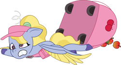 Size: 1523x814 | Tagged: safe, artist:prixy05, derpibooru original, character:fifi (g5), species:pegasus, species:pony, g5, apple, cart, clothing, colored hooves, colored wings, digital art, female, food, hat, hooves, mare, multicolored wings, satchel, simple background, solo, swirly eyes, transparent background, two toned wings, vector, visor, wings