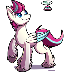 Size: 1000x1000 | Tagged: safe, artist:littletigressda, character:zipp storm, species:pegasus, species:pony, g5, adorazipp, colored hooves, colored wings, cute, drone, female, hooves, looking up, mare, multicolored wings, raised hoof, simple background, smiling, solo, three quarter view, two toned wings, unshorn fetlocks, white background, wings