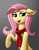 Size: 1467x1900 | Tagged: safe, artist:fess17, character:fluttershy, species:pegasus, species:pony, g4, cheek fluff, chest fluff, clothing, ear fluff, female, floppy ears, gradient background, looking at you, mare, open mouth, open smile, raised hoof, scarf, shoulder fluff, smiling, smiling at you, solo, wingless