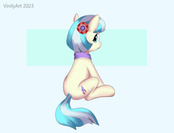 Size: 1720x1320 | Tagged: safe, artist:vinilyart, character:coco pommel, species:earth pony, species:pony, g4, cocobetes, cute, female, looking at you, looking back, looking back at you, mare, signature, sitting, solo