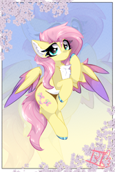 Size: 2000x3000 | Tagged: safe, artist:jubyskylines, character:fluttershy, species:pegasus, species:pony, g4, chest fluff, colored hooves, colored wings, colored wingtips, countershading, cute, ear fluff, female, flying, gradient wings, high res, hooves, looking at you, mare, multicolored coat, multicolored wings, raised hoof, shyabetes, signature, solo, spread wings, two toned coat, unshorn fetlocks, wings, zoom layer