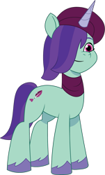 Size: 839x1393 | Tagged: safe, artist:prixy05, derpibooru original, character:onyx, species:pony, species:unicorn, g5, my little pony: tell your tale, beret, clothing, digital art, female, hair over one eye, hat, mare, scarf, simple background, smiling, solo, transparent background, vector