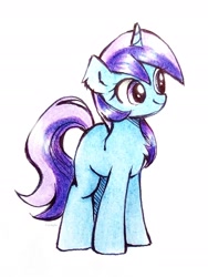 Size: 1984x2645 | Tagged: safe, artist:liaaqila, character:minuette, species:pony, species:unicorn, g4, commission, female, high res, horn, mare, signature, simple background, smiling, solo, traditional art, white background