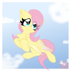 Size: 2362x2362 | Tagged: safe, artist:jubyskylines, character:fluttershy, species:pegasus, species:pony, ponytober, g4, chest fluff, cute, ear fluff, female, high res, mare, shyabetes, signature, smiling, solo, wings