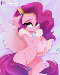 Size: 4000x5000 | Tagged: safe, artist:xsatanielx, character:pipp petals, species:pegasus, species:pony, g5, absurd resolution, adorapipp, belly, belly button, colored eyebrows, cute, diadem, eyebrows, female, jewelry, mare, patreon, patreon logo, pipp wings, regalia, solo, spread wings, unshorn fetlocks, wings