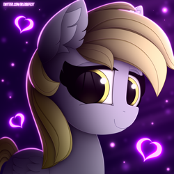 Size: 3000x3000 | Tagged: safe, artist:alexbefest, character:derpy hooves, species:pegasus, species:pony, g4, cute, derpabetes, ear fluff, female, folded wings, high res, looking at you, mare, neon, signature, smiling, smiling at you, solo, wings, yellow eyes
