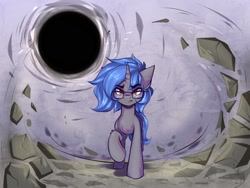 Size: 1600x1200 | Tagged: safe, artist:falafeljake, oc, oc only, oc:doubtful odds, species:pony, species:unicorn, black hole, commission, eyebrows, eyebrows visible through hair, glasses, horn, looking at you, raised hoof, signature, solo, unicorn oc