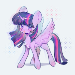 Size: 1000x1000 | Tagged: safe, artist:jelly-candy, artist:twiligh44097152, character:twilight sparkle, character:twilight sparkle (alicorn), species:alicorn, species:pony, g4, chest fluff, cute, eye clipping through hair, eyebrows, eyebrows visible through hair, female, horn, looking at you, mare, open mouth, open smile, signature, simple background, smiling, smiling at you, solo, spread wings, twiabetes, white background, wings