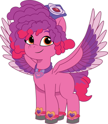 Size: 1116x1274 | Tagged: safe, artist:prixy05, derpibooru original, character:ruby jubilee, species:pegasus, species:pony, g5, my little pony: tell your tale, colored eyebrows, colored hooves, colored wings, cute, digital art, eyebrows, hooves, looking at you, multicolored hair, multicolored wings, simple background, smiling, solo, spread wings, three quarter view, transparent background, unshorn fetlocks, vector, wings
