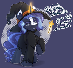 Size: 3032x2824 | Tagged: safe, artist:witchtaunter, oc, oc:witching hour, species:pony, chest fluff, clothing, costume, ear fluff, faec, funny, halloween, holiday, male, meme, stallion, witch