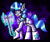 Size: 2129x1800 | Tagged: safe, alternate version, artist:a.lt opal, oc, oc only, oc:tango starfall, species:pony, species:unicorn, armor, axe, battle axe, blue eyes, blue mane, blue tail, female, gray coat, laser axe, mare, science fiction, smiling, solo, tail, weapon