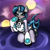 Size: 2048x2048 | Tagged: safe, artist:pinbunny, oc, oc only, oc:tango starfall, species:anthro, species:pony, species:unicorn, armor, blue eyes, blue mane, blue tail, blushing, cute, female, gray coat, mare, moon, science fiction, smiling, solo, tail