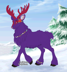 Size: 880x940 | Tagged: safe, derpibooru original, oc, oc only, species:reindeer, antlers, cloven hooves, dolldivine, female, hooves, non-pony oc, purple fur, solo