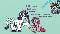 Size: 960x540 | Tagged: safe, artist:bringina, character:pinkie pie, character:rainbow dash, character:rarity, species:classical unicorn, species:earth pony, species:pegasus, species:pony, comic:ohworm, ship:raripie, g4, blushing, camera, chest fluff, cloven hooves, concerned, ear fluff, freckles, goggles, goggles on head, leg fluff, leonine tail, multicolored hooves, scar, shipping, surprised, wheeze