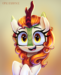 Size: 5469x6724 | Tagged: safe, artist:opal_radiance, character:autumn blaze, species:kirin, g4, absurd resolution, awwtumn blaze, bust, cute, eyebrows, female, gradient background, horn, kirinbetes, looking at you, open mouth, open smile, smiling, smiling at you, solo