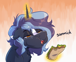 Size: 2514x2069 | Tagged: safe, artist:witchtaunter, oc, oc:witching hour, species:pony, eating, faec, food, sandwich