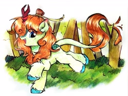 Size: 2461x1846 | Tagged: safe, artist:liaaqila, oc, oc:brushfire (meganought), species:kirin, excited, forest, forest background, galloping, happy, kirin oc, non-pony oc, solo