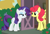 Size: 780x535 | Tagged: safe, screencap, character:rarity, character:strawberry sunrise, species:pegasus, species:pony, species:unicorn, episode:honest apple, g4, my little pony: friendship is magic, duo, half-closed eyes, happy, looking at each other, looking at someone, smiling, smug
