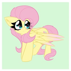 Size: 2362x2362 | Tagged: safe, artist:jubyskylines, character:fluttershy, species:pegasus, species:pony, g4, cute, ear fluff, female, floppy ears, green background, high res, mare, passepartout, shyabetes, simple background, solo, wings