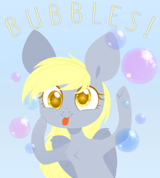 Size: 5000x5558 | Tagged: safe, artist:belka-sempai, character:derpy hooves, species:pegasus, species:pony, g4, absurd resolution, big ears, bubble, chest fluff, colored pupils, cute, derpabetes, female, looking at you, mare, smiling, smiling at you, solo, sparkles, tongue out, wings