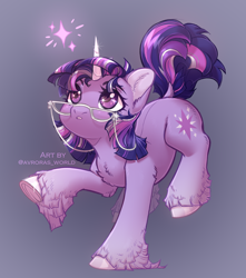 Size: 1500x1700 | Tagged: safe, artist:avroras_world, character:twilight sparkle, character:twilight sparkle (unicorn), species:pony, species:unicorn, g4, cute, eyebrows, female, glasses, horn, looking up, mare, signature, solo, twiabetes, unshorn fetlocks