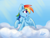 Size: 4000x3000 | Tagged: safe, artist:lazybread, character:rainbow dash, species:pegasus, species:pony, g4, chest fluff, cloud, colored eyebrows, crepuscular rays, eyebrows, eyebrows visible through hair, female, high res, looking sideways, mare, on a cloud, open mouth, open smile, outdoors, profile, raised hoof, signature, sky, smiling, solo, wings