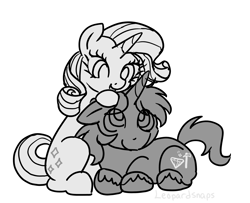 Size: 2336x1897 | Tagged: safe, artist:leopardsnaps, character:rarity, oc, oc:crystal nightshine, species:pony, species:unicorn, g4, canon x oc, cuddling, doodle, duo, female, looking at each other, looking at someone, male, rarinat, shipping, simple, sketch, straight, trans male, transgender, unicorn oc