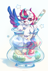 Size: 3270x4808 | Tagged: safe, artist:vanilla-chan, character:zipp storm, species:pegasus, species:pony, g5, adorazipp, blushing, colored wings, cup, cup of pony, cute, eyebrows, female, high res, looking at you, mare, micro, multicolored wings, one eye closed, one wing out, smiling, smiling at you, solo, unshorn fetlocks, wings, wink, winking at you
