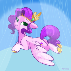 Size: 2048x2048 | Tagged: safe, artist:pfeffaroo, character:pipp petals, species:pegasus, species:pony, g5, my little pony: a new generation, my little pony: make your mark, my little pony: tell your tale, adorapipp, butt, crown, cute, diadem, eyebrows, female, high res, hoof heart, jewelry, looking at you, lying down, mare, pipp butt, plot, prone, regalia, smiling, smiling at you, solo, spread wings, tiara, underhoof, unshorn fetlocks, wings