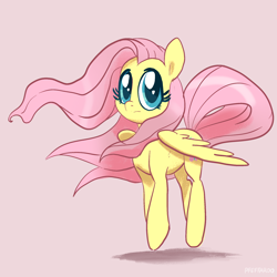 Size: 2048x2048 | Tagged: safe, artist:pfeffaroo, character:fluttershy, species:pegasus, species:pony, g4, cute, female, high res, looking at you, mare, pink background, shadow, shyabetes, simple background, solo, windswept mane, wings