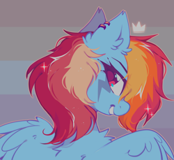 Size: 1750x1600 | Tagged: safe, artist:mirtash, character:rainbow dash, species:pegasus, species:pony, g4, crown, cute, dashabetes, ear piercing, earring, eyebrows, female, grin, jewelry, lesbian pride flag, looking at you, mare, piercing, pride, pride flag, profile, regalia, smiling, smiling at you, solo, wings