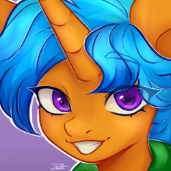 Size: 1024x1024 | Tagged: safe, artist:wizmunt, oc, oc only, oc:solar wave, species:pony, species:unicorn, clothing, commission, hoodie, looking at you, purple eyes, simple background, smiling, smiling at you