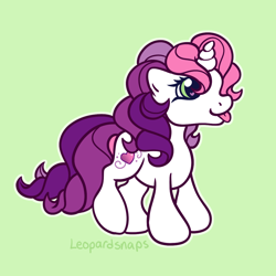 Size: 1200x1200 | Tagged: safe, artist:leopardsnaps, character:sweetie belle (g3), species:pony, species:unicorn, g3, g3.5, multicolored hair, raised leg, simple background, solo, style emulation, tongue out