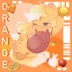 Size: 3500x3500 | Tagged: safe, artist:不可食用骨, part of a set, character:applejack, species:earth pony, species:pony, g4, apple family member, applejack's hat, blep, blushing, chibi, clothing, cowboy hat, cute, eyebrows, female, freckles, frog (hoof), hat, high res, hooves, jackabetes, looking at you, mare, one eye closed, smiling, smiling at you, solo, stetson, tongue out, underhoof, wink, winking at you