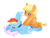 Size: 2160x1620 | Tagged: safe, artist:树与猹, character:applejack, character:rainbow dash, species:earth pony, species:pegasus, species:pony, ship:appledash, g4, apple family member, blushing, colored eyebrows, cute, dashabetes, duo, duo female, eyebrows, eyes closed, female, freckles, hatless, jackabetes, lesbian, lying down, mare, massage, missing accessory, pillow, prone, shipping, simple background, smiling, white background, wings