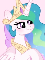 Size: 1080x1440 | Tagged: safe, artist:cstrawberrymilk, character:princess celestia, species:alicorn, species:pony, g4, crown, cute, cutelestia, ethereal mane, female, horn, jewelry, mare, necklace, peytral, regalia, simple background, smiling, solo, wings