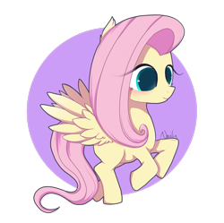 Size: 3545x3528 | Tagged: safe, artist:nnaly, character:fluttershy, species:pegasus, species:pony, g4, blushing, chibi, cute, female, gradient background, high res, mare, shyabetes, signature, simple background, smiling, solo, spread wings, transparent background, wings
