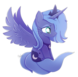 Size: 2639x2608 | Tagged: safe, artist:nnaly, character:princess luna, species:alicorn, species:pony, g4, cute, female, high res, horn, lunabetes, mare, profile, s1 luna, signature, simple background, sitting, smiling, solo, spread wings, transparent background, wings