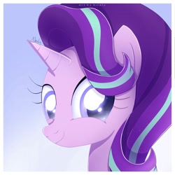 Size: 2000x2000 | Tagged: safe, artist:nnaly, character:starlight glimmer, species:pony, species:unicorn, g4, bust, cute, female, glimmerbetes, high res, horn, looking at you, mare, portrait, signature, smiling, smiling at you, solo