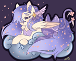 Size: 3000x2400 | Tagged: safe, artist:akaithepandkitty, oc, oc:violet veil, species:pegasus, species:pony, clothing, cloud, ear fluff, folded wings, laying on stomach, socks, solo, wings