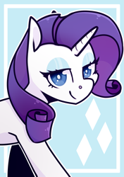 Size: 2039x2894 | Tagged: safe, artist:jellysketch, part of a set, character:rarity, species:pony, species:unicorn, g4, cutie mark background, female, high res, horn, lidded eyes, looking at you, mare, smiling, smiling at you, solo