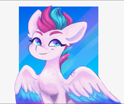 Size: 643x542 | Tagged: safe, artist:saphypone, character:zipp storm, species:pegasus, species:pony, g5, abstract background, adorazipp, colored eyebrows, colored wings, cute, eyebrows, female, looking at you, mare, multicolored wings, signature, simple background, smiling, smiling at you, solo, spread wings, wings