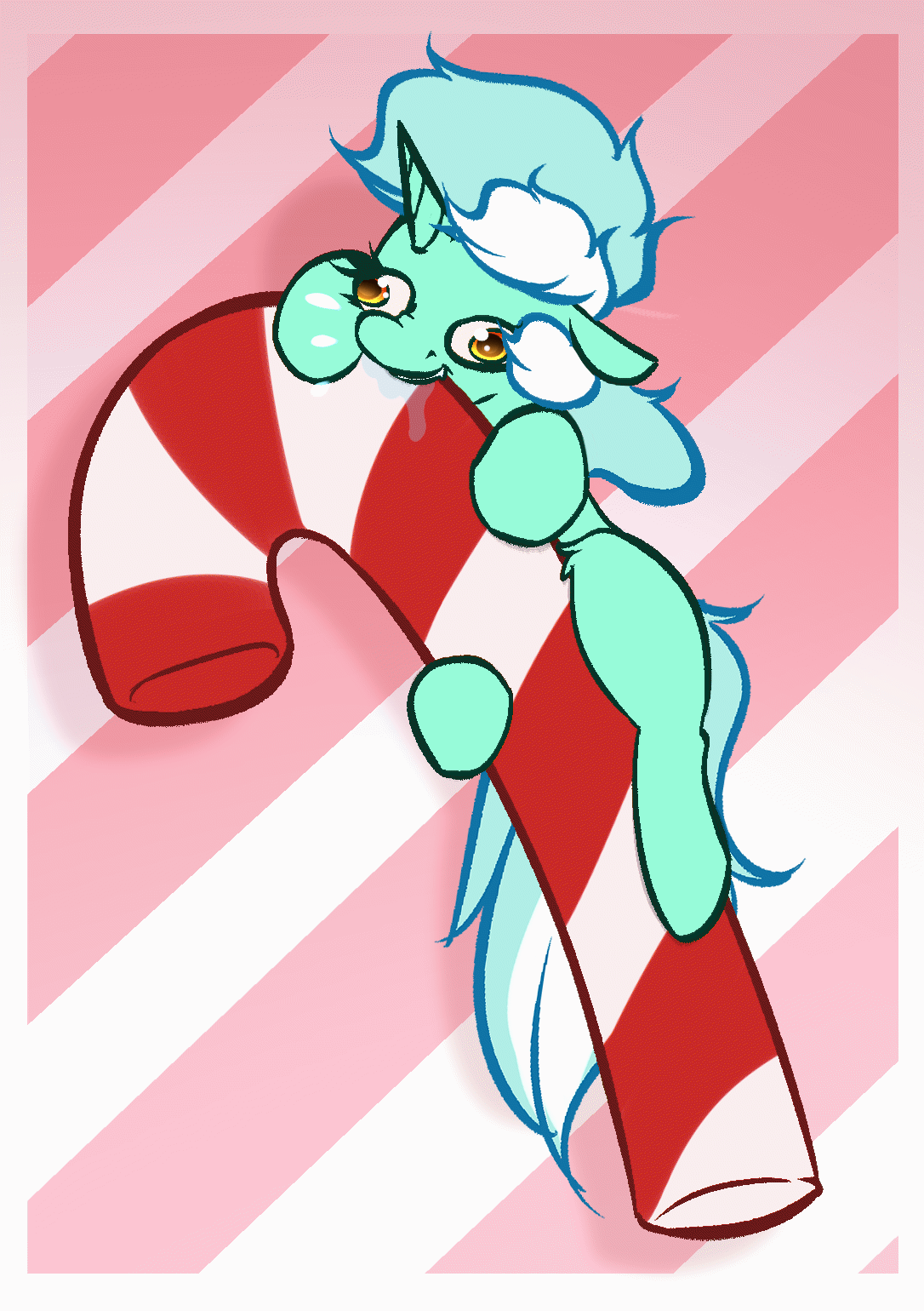 Size: 1086x1540 | Tagged: safe, artist:witchtaunter, species:pony, species:unicorn, animated, candy, candy cane, christmas, derp, faec, food, gif, holiday, l.u.l.s., lyra hearstrings, simple background
