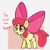 Size: 2400x2400 | Tagged: safe, artist:t72b, derpibooru original, character:apple bloom, species:earth pony, species:pony, g4, accessory, adorabloom, apple bloom's bow, apple family member, big bow, bow, cute, cutie mark, dialogue, female, filly, foal, frown, grin, hair bow, high res, impossibly large bow, looking at you, open mouth, open smile, simple background, smiling, smirk, solo, talking to viewer, text, the cmc's cutie marks, white background, young